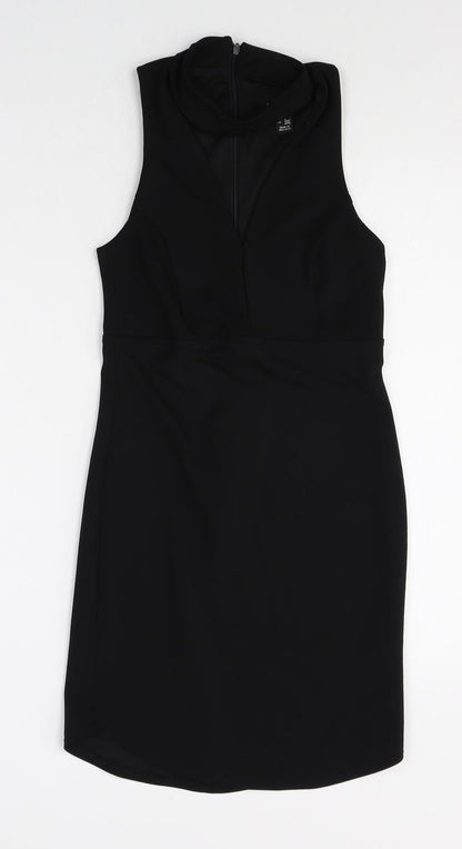 New Look Womens Black Polyester Shift Size 8 Halter Zip - Keyhole Front