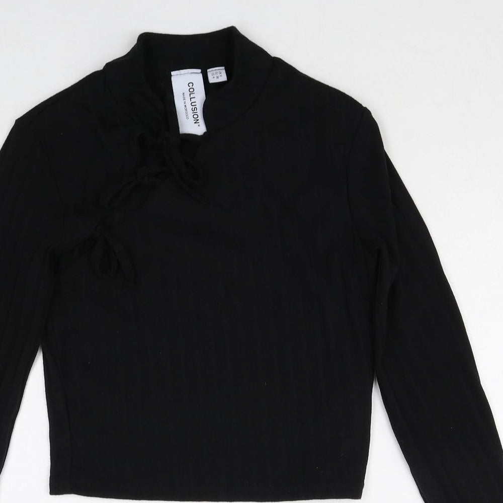 Womens UK Size 8 COLLUSION Black Basic T-Shirt