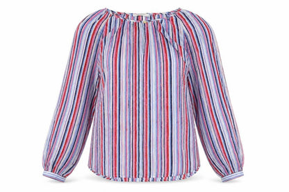 Classics Womens Multicoloured Striped Polyester Basic Blouse Size 12 Boat Neck