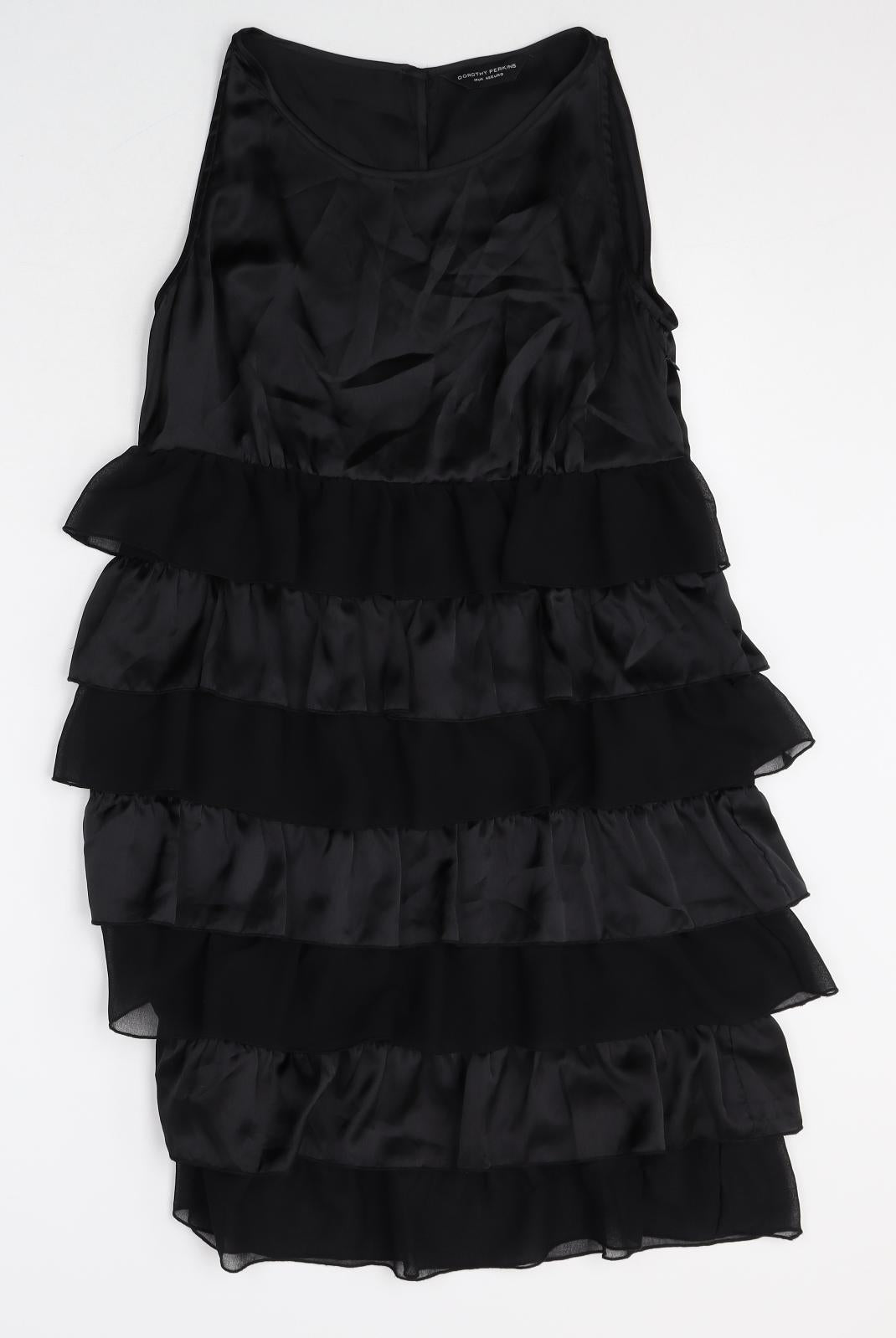 Dorothy Perkins Womens Black Polyester A-Line Size 14 Scoop Neck Button