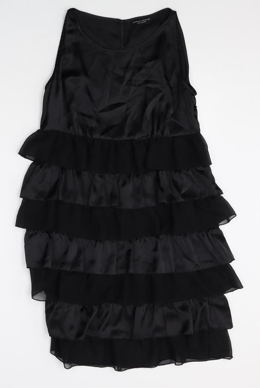 Dorothy Perkins Womens Black Polyester A-Line Size 14 Scoop Neck Button