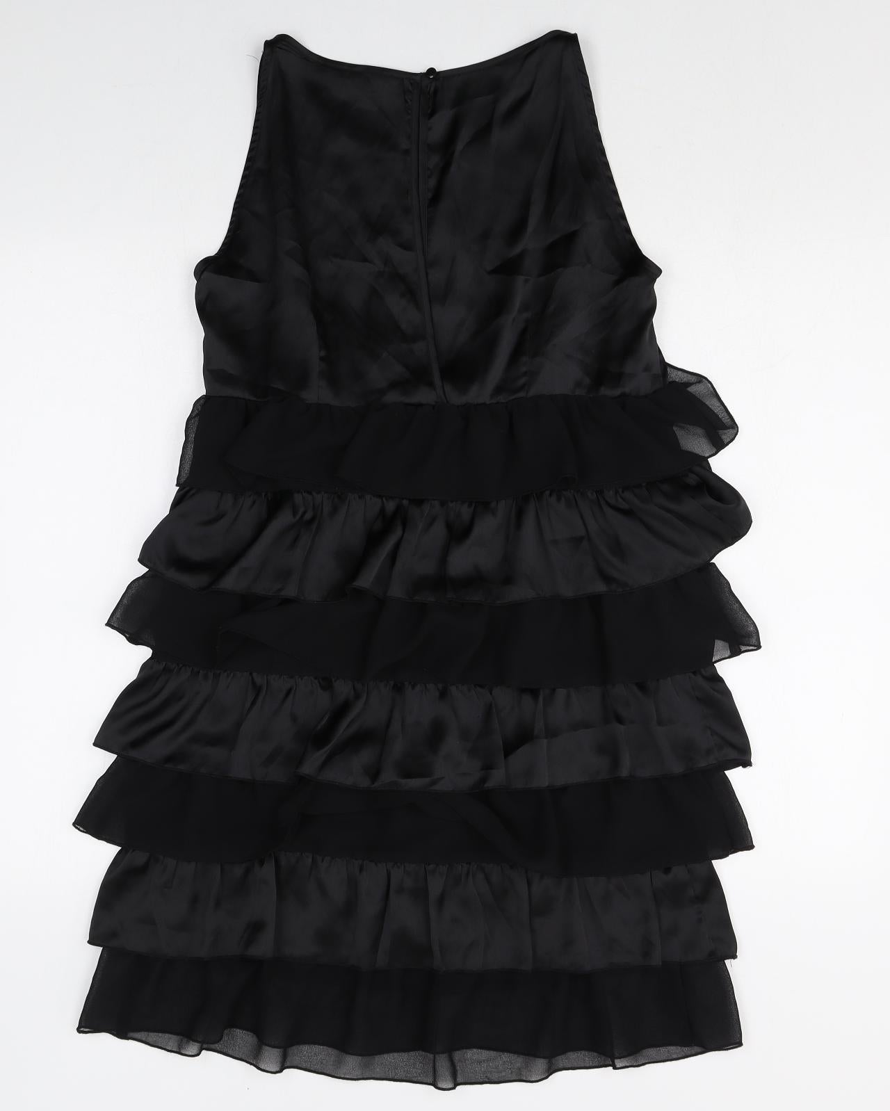 Dorothy Perkins Womens Black Polyester A-Line Size 14 Scoop Neck Button