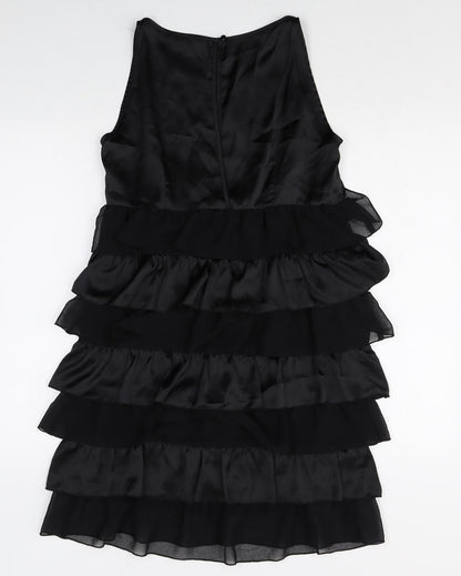 Dorothy Perkins Womens Black Polyester A-Line Size 14 Scoop Neck Button