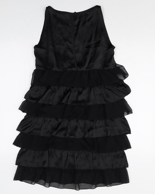 Dorothy Perkins Womens Black Polyester A-Line Size 14 Scoop Neck Button