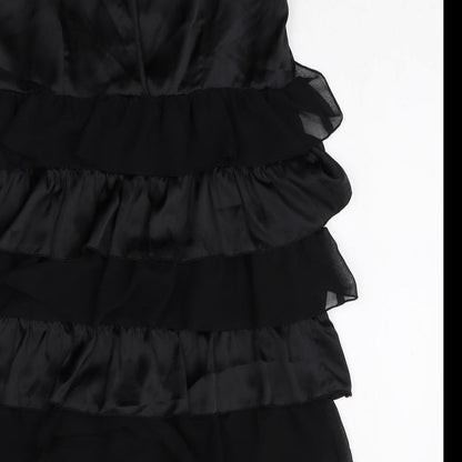 Dorothy Perkins Womens Black Polyester A-Line Size 14 Scoop Neck Button