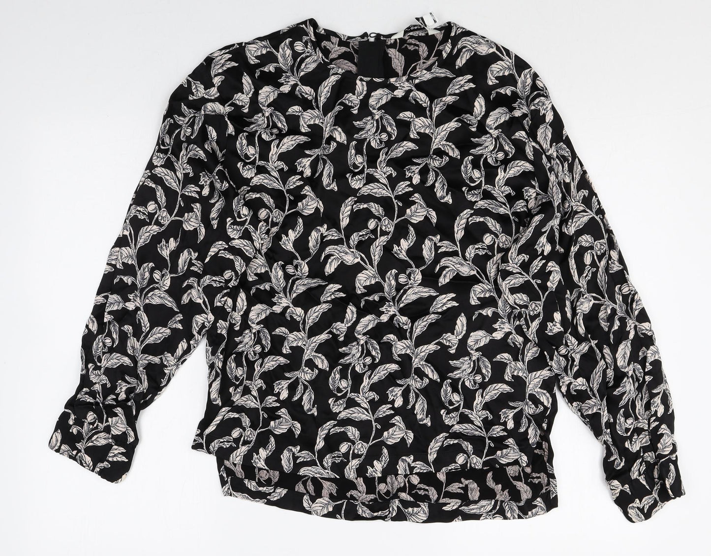 Autograph Womens Black Geometric Viscose Basic Blouse Size 8 Round Neck