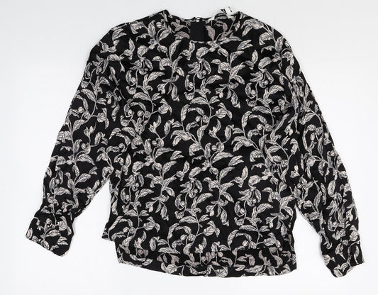 Autograph Womens Black Geometric Viscose Basic Blouse Size 8 Round Neck