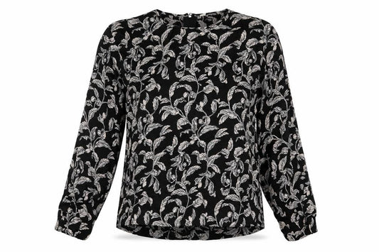 Autograph Womens Black Geometric Viscose Basic Blouse Size 8 Round Neck