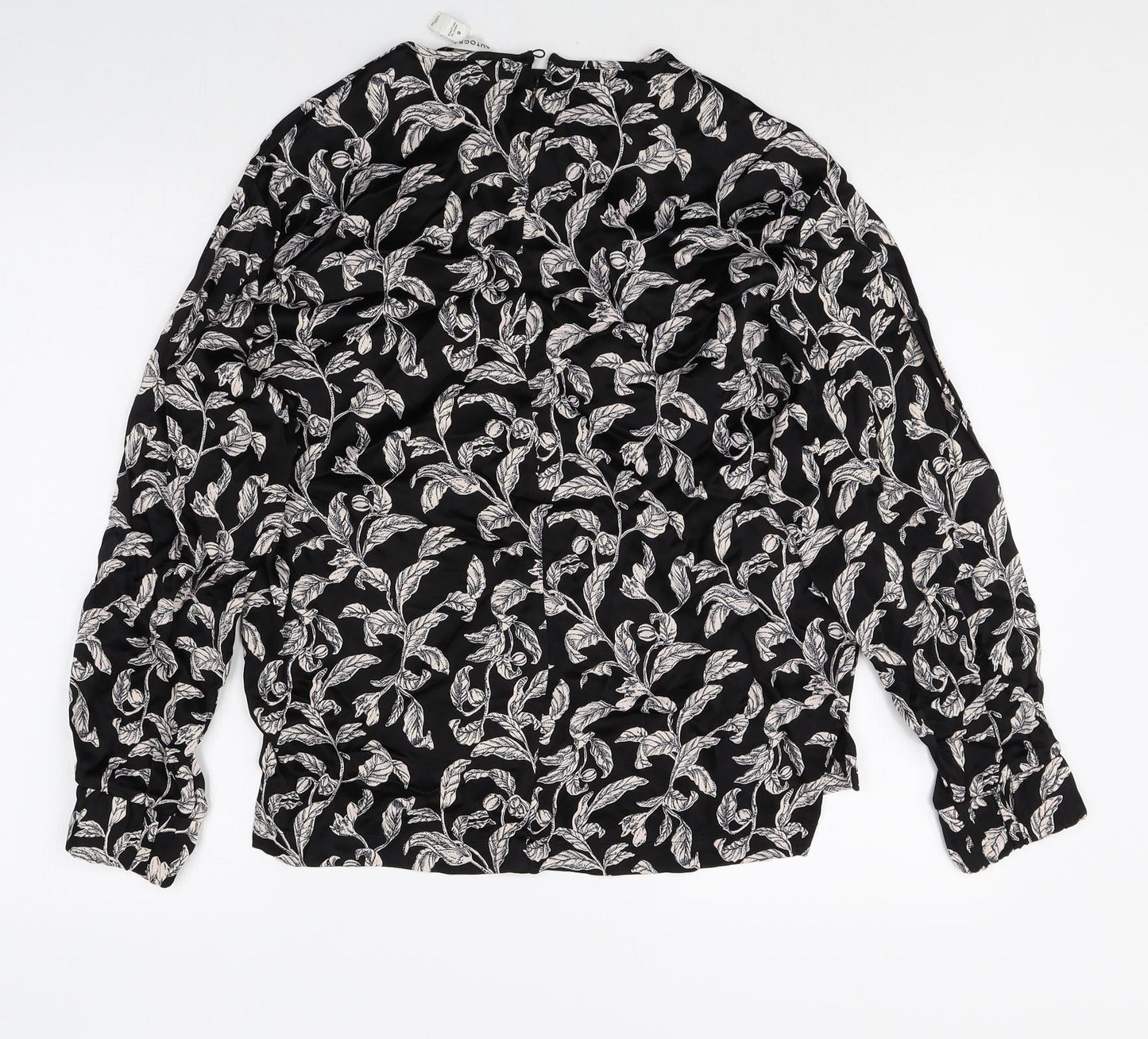 Autograph Womens Black Geometric Viscose Basic Blouse Size 8 Round Neck