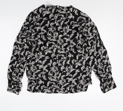 Autograph Womens Black Geometric Viscose Basic Blouse Size 8 Round Neck