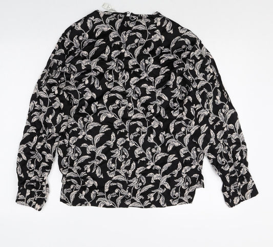 Autograph Womens Black Geometric Viscose Basic Blouse Size 8 Round Neck