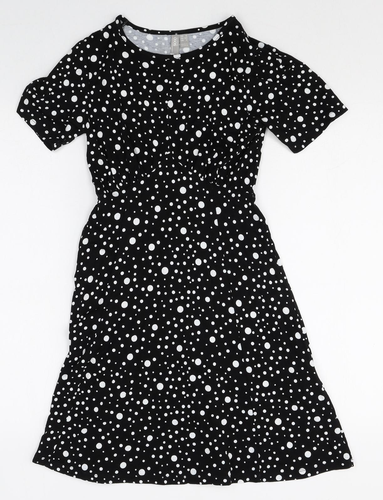 ASOS Womens Black Polka Dot Viscose A-Line Size 8 Round Neck Pullover