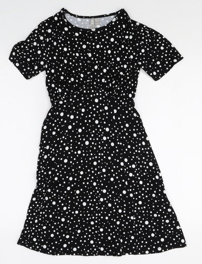 ASOS Womens Black Polka Dot Viscose A-Line Size 8 Round Neck Pullover