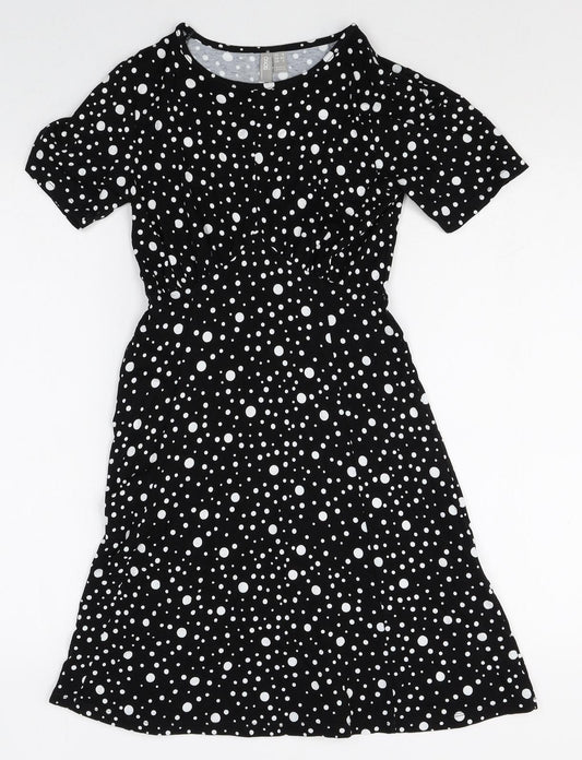 ASOS Womens Black Polka Dot Viscose A-Line Size 8 Round Neck Pullover