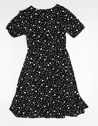 ASOS Womens Black Polka Dot Viscose A-Line Size 8 Round Neck Pullover
