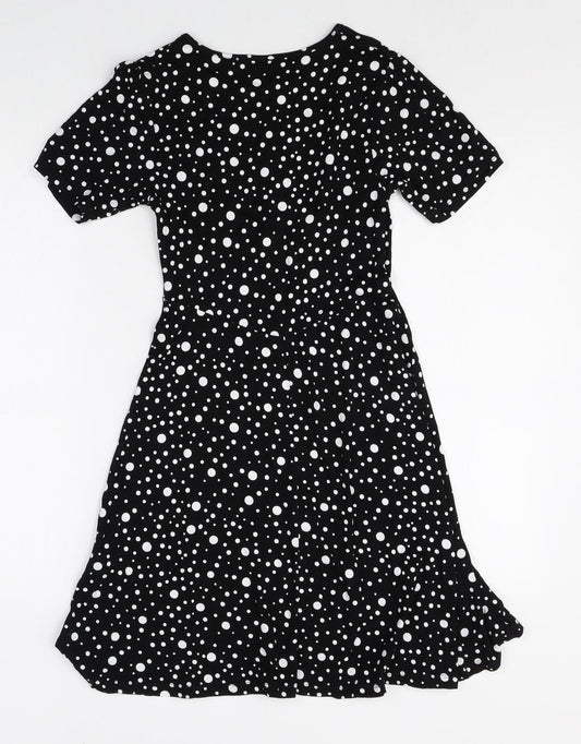 ASOS Womens Black Polka Dot Viscose A-Line Size 8 Round Neck Pullover