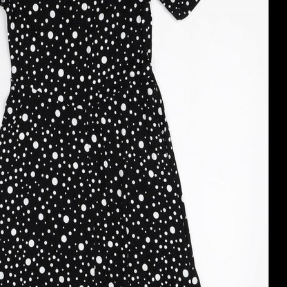 ASOS Womens Black Polka Dot Viscose A-Line Size 8 Round Neck Pullover
