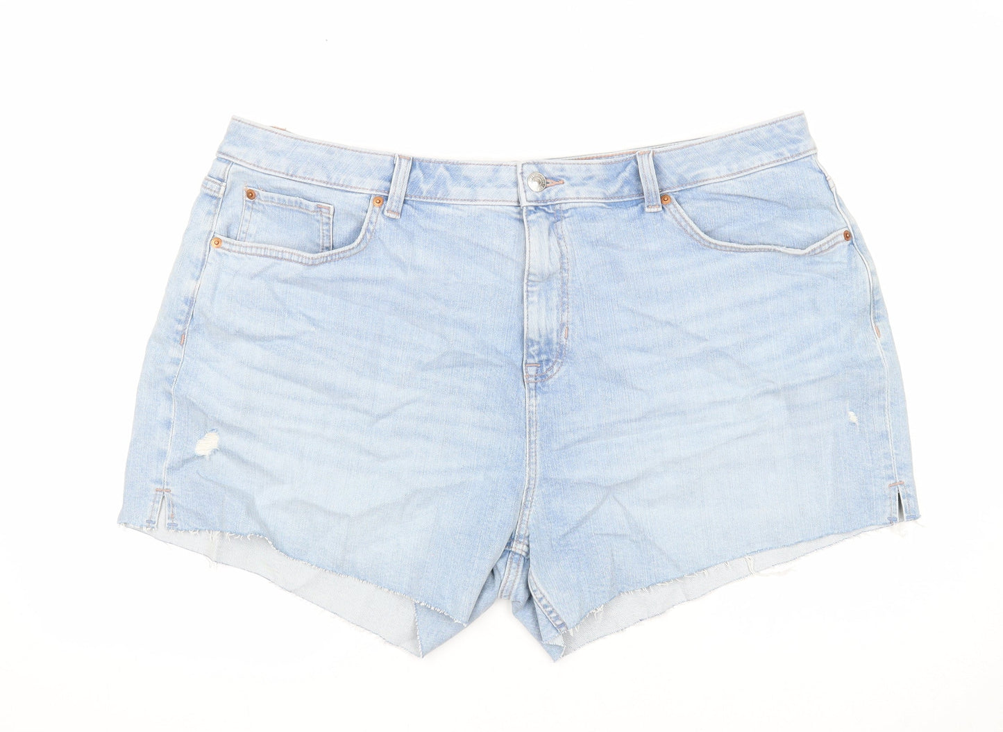 Marks and Spencer Womens Blue Cotton Cut-Off Shorts Size 22 Regular Zip