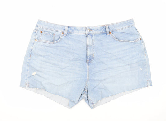 Marks and Spencer Womens Blue Cotton Cut-Off Shorts Size 22 Regular Zip