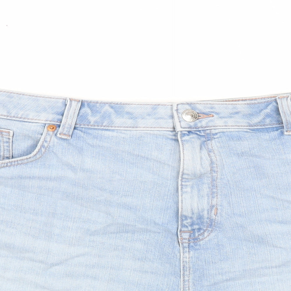 Marks and Spencer Womens Blue Cotton Cut-Off Shorts Size 22 Regular Zip