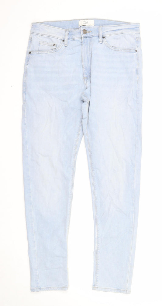 Marks and Spencer Mens Blue Cotton Skinny Jeans Size 32 in L31 in Regular Zip