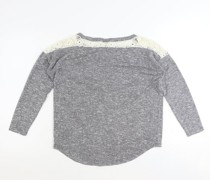 Back view of Ged London women’s grey round neck polyester jumper, size S, pullover