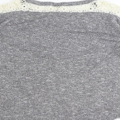 Brand and care label for Ged London women’s grey round neck polyester jumper, size S, pullover
