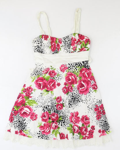 My Michelle Womens White Floral Polyester Fit & Flare Size S Sweetheart Zip
