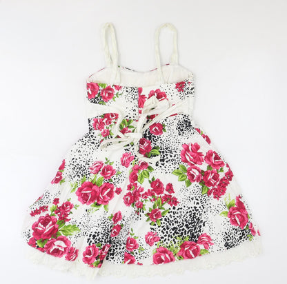 My Michelle Womens White Floral Polyester Fit & Flare Size S Sweetheart Zip