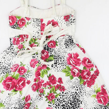 My Michelle Womens White Floral Polyester Fit & Flare Size S Sweetheart Zip