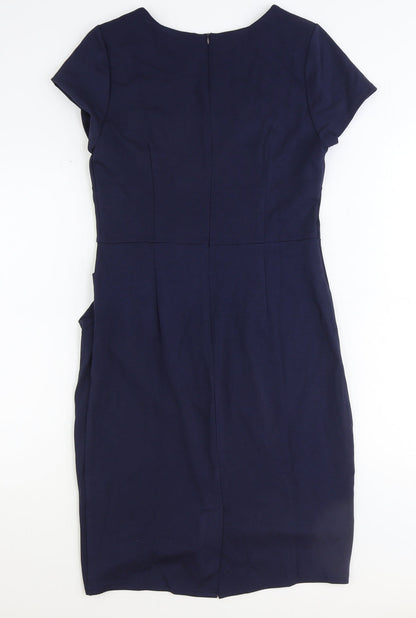 Miusol Womens Blue Rayon Shift Size L Square Neck Zip