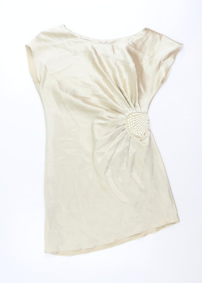 Be Beau Womens Ivory Polyester Mini Size 12 Round Neck Pullover