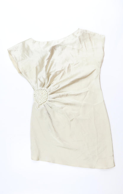 Be Beau Womens Ivory Polyester Mini Size 12 Round Neck Pullover