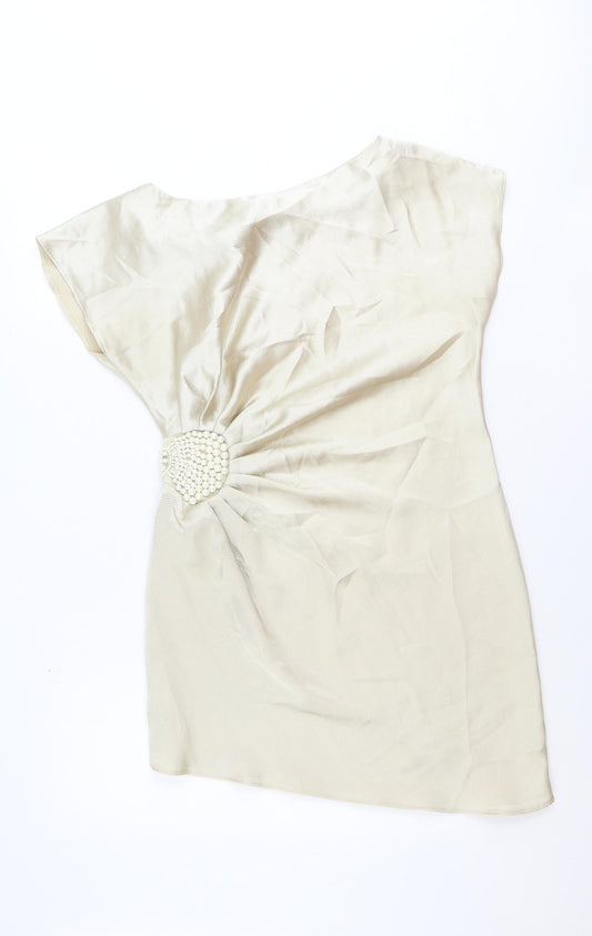 Be Beau Womens Ivory Polyester Mini Size 12 Round Neck Pullover