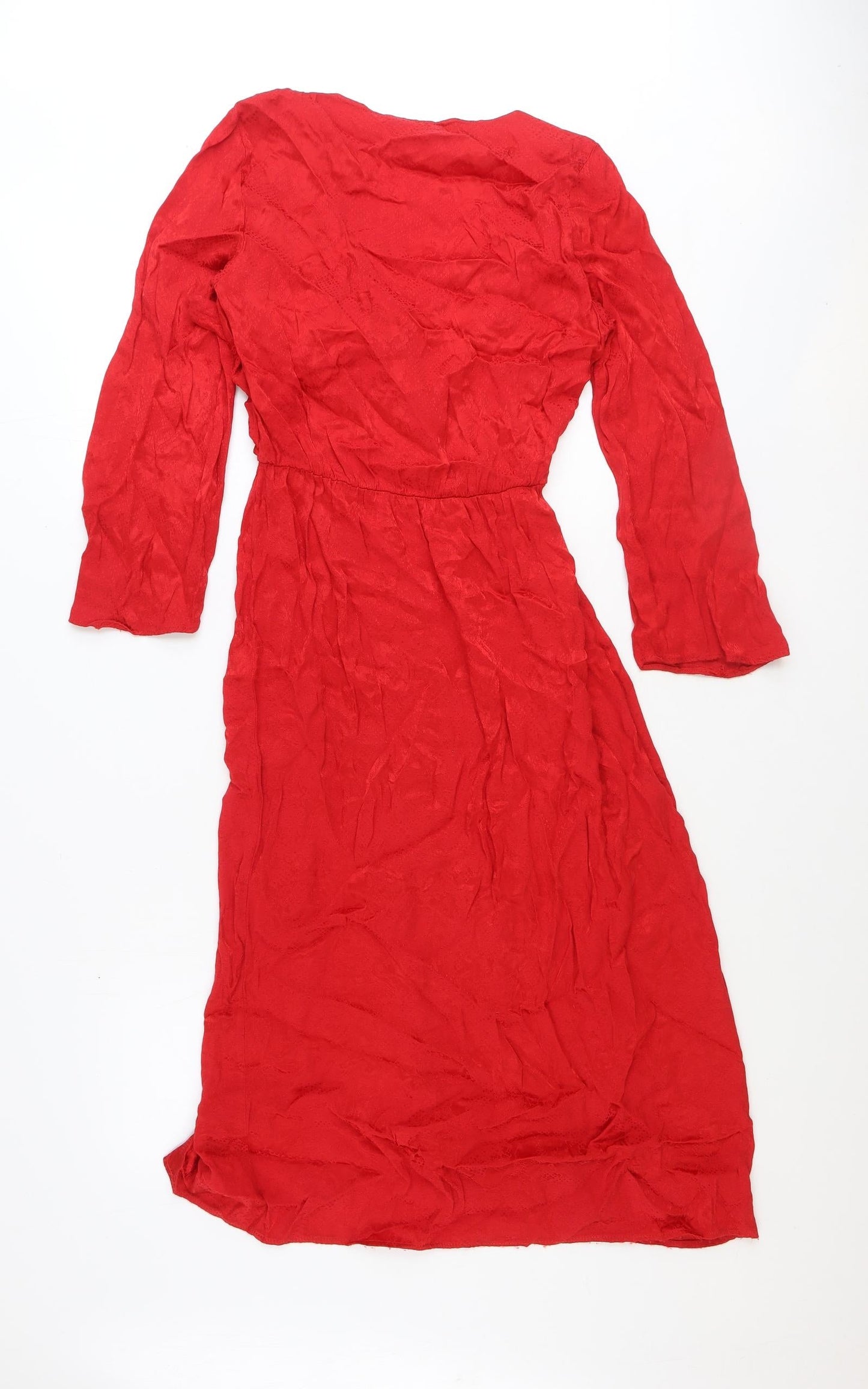 Topshop Womens Red Polyester Fit & Flare Size 10 V-Neck Tie