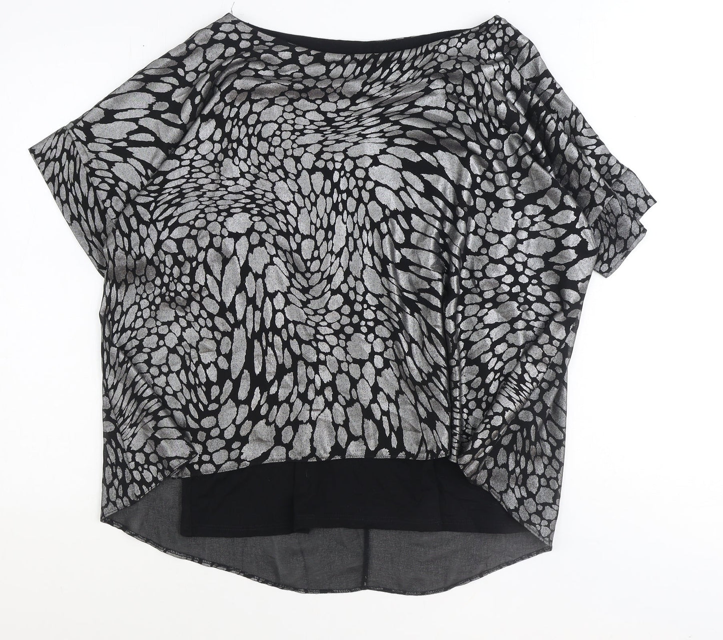 TU Womens Black Geometric Polyester Basic Blouse Size 14 Boat Neck