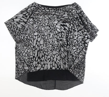 TU Womens Black Geometric Polyester Basic Blouse Size 14 Boat Neck