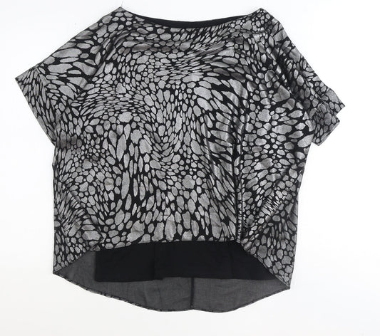 TU Womens Black Geometric Polyester Basic Blouse Size 14 Boat Neck