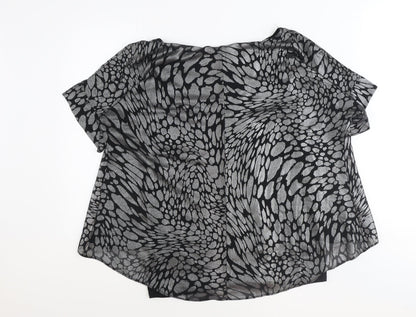 TU Womens Black Geometric Polyester Basic Blouse Size 14 Boat Neck