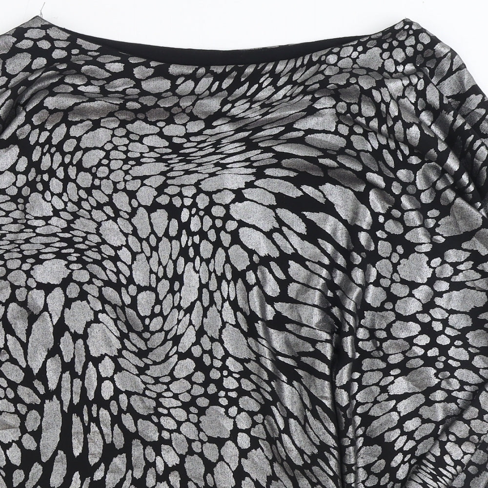 TU Womens Black Geometric Polyester Basic Blouse Size 14 Boat Neck