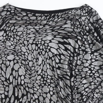 TU Womens Black Geometric Polyester Basic Blouse Size 14 Boat Neck