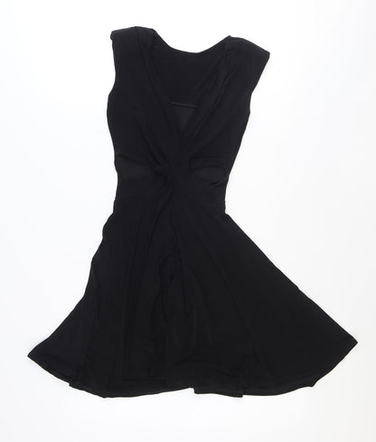 Preworn Womens Black Polyester A-Line Size 8 V-Neck Pullover