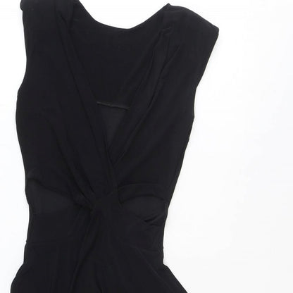 Preworn Womens Black Polyester A-Line Size 8 V-Neck Pullover