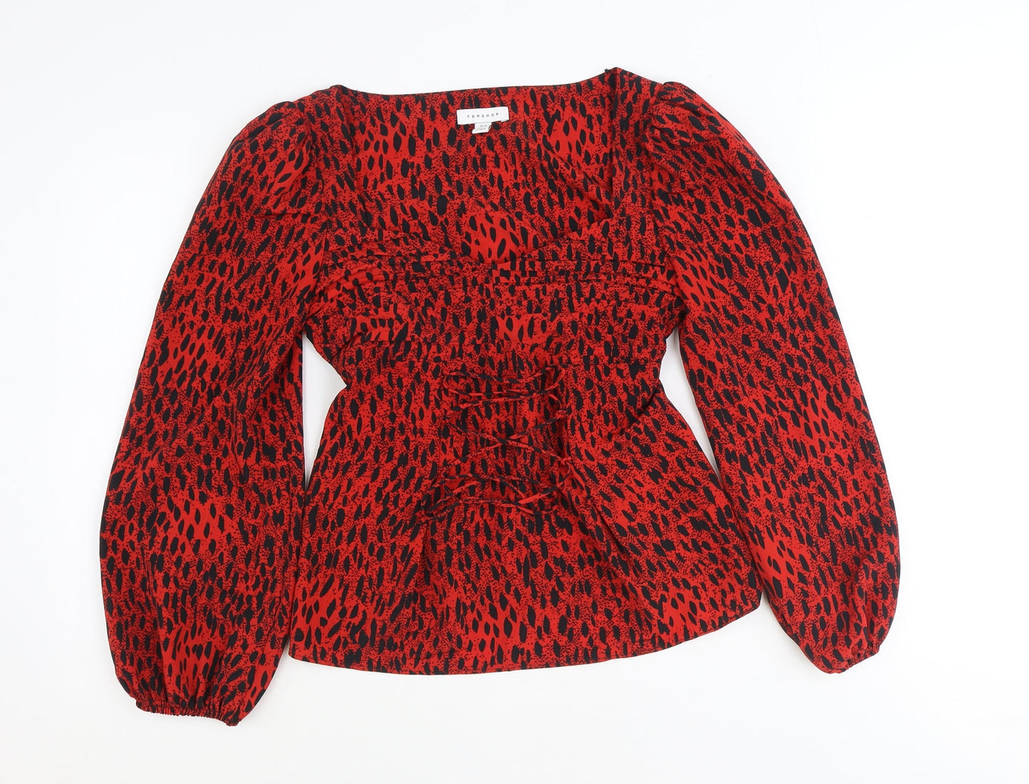 Womens UK Size 10 Topshop Red Basic Blouse