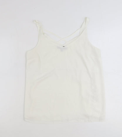 Dorothy Perkins Womens White Viscose Basic Tank Size 10 V-Neck