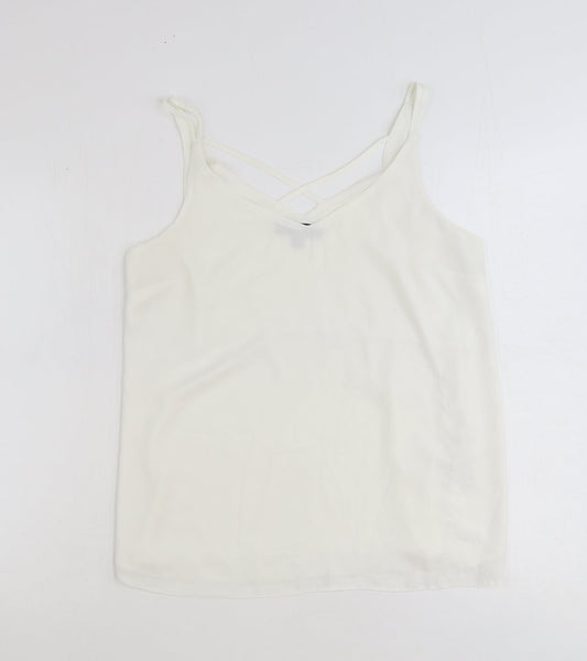 Dorothy Perkins Womens White Viscose Basic Tank Size 10 V-Neck