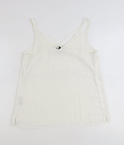Dorothy Perkins Womens White Viscose Basic Tank Size 10 V-Neck