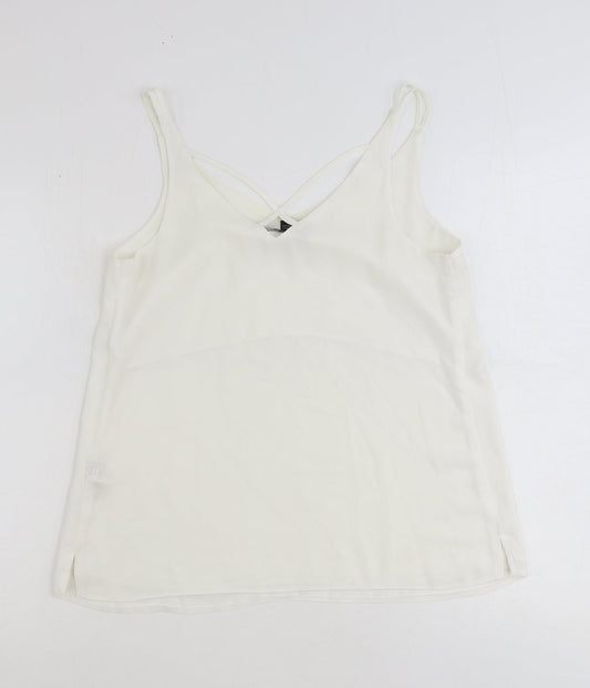 Dorothy Perkins Womens White Viscose Basic Tank Size 10 V-Neck