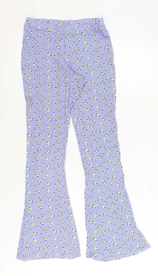 Daisy Street Womens Blue Floral Polyester Trousers Size 8 Regular