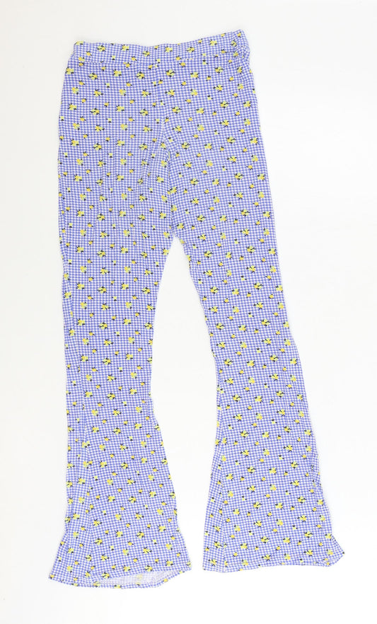Daisy Street Womens Blue Floral Polyester Trousers Size 8 Regular